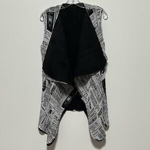 Neo Noble Bold vintage unique Black and White Newspaper Print artsy draped Vest